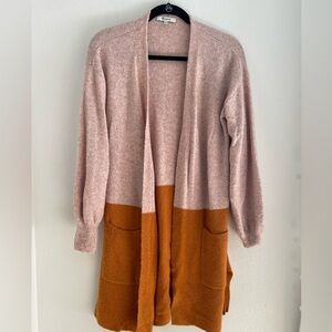 Madewell Two-Tone Open-Front Cardigan in Blush and Rust